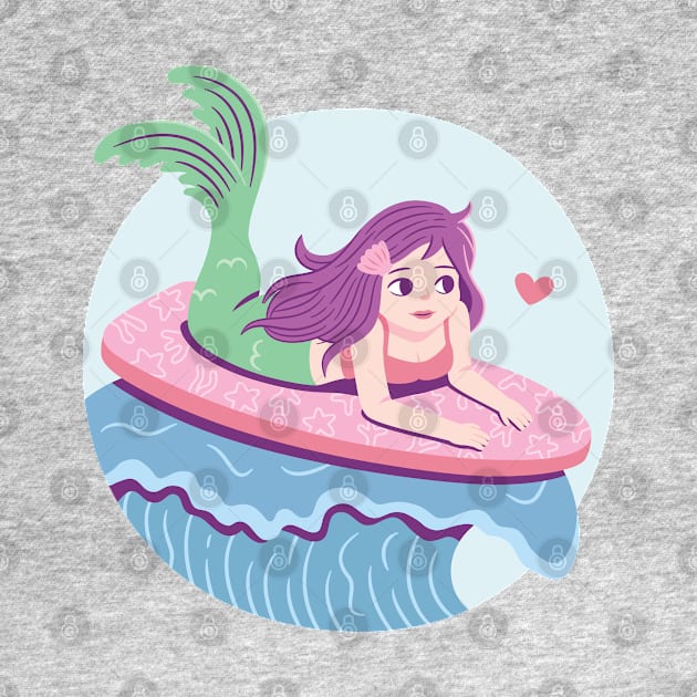 Mermaid Surfing on Pink Surfboard by rustydoodle